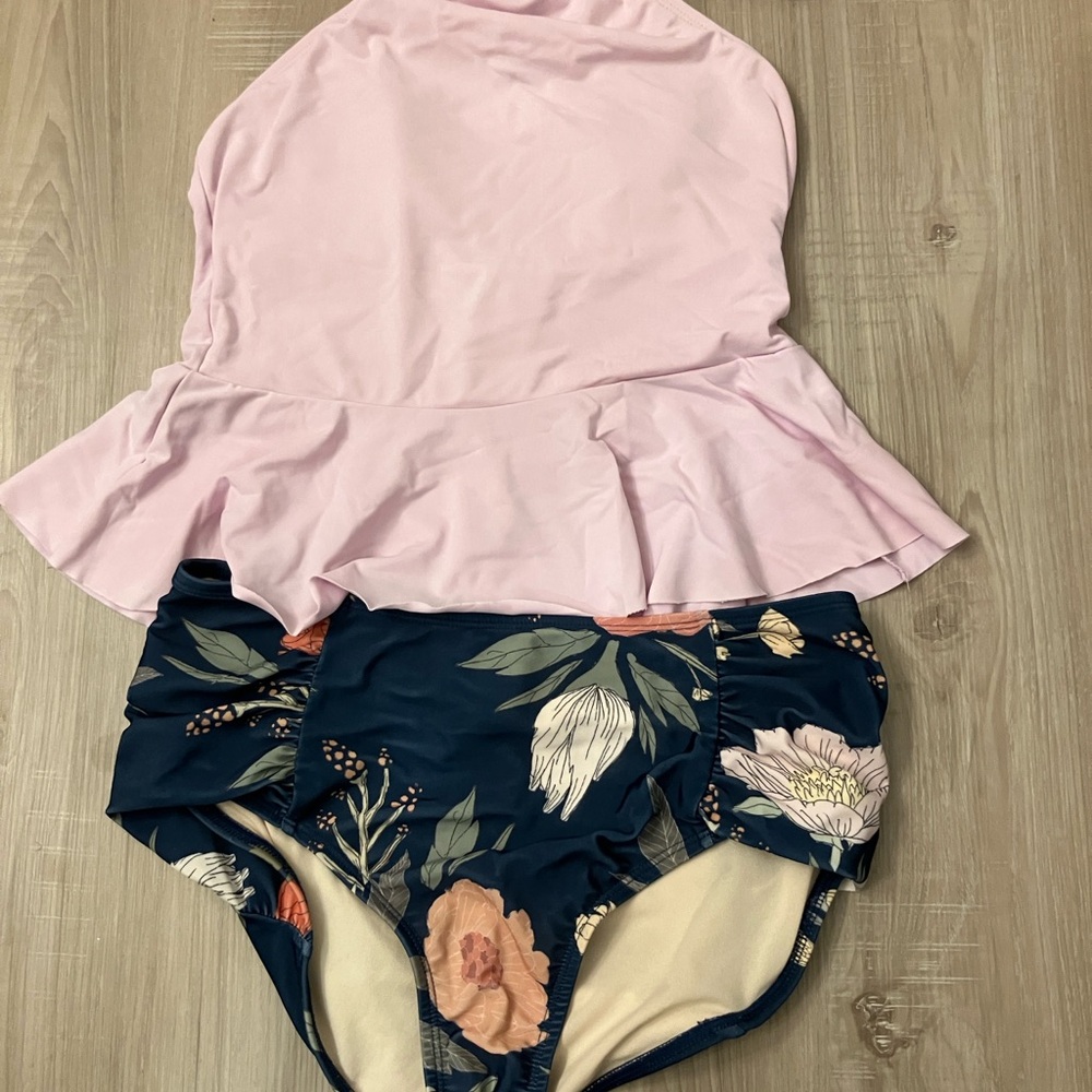 Lime Ricki Pink Peplum Swimsuit with Floral Bottoms